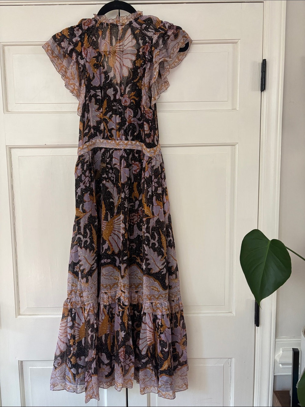 Ulla Johnson RARE Celestia‎ Ruffled Printed Midi Dress Midnight Size 0 Metallic - Picture 12 of 17